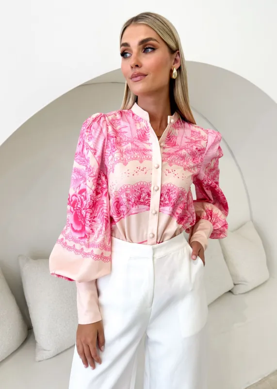 Linnorre Shirt - Pink Floral sold by Gingham & Heels