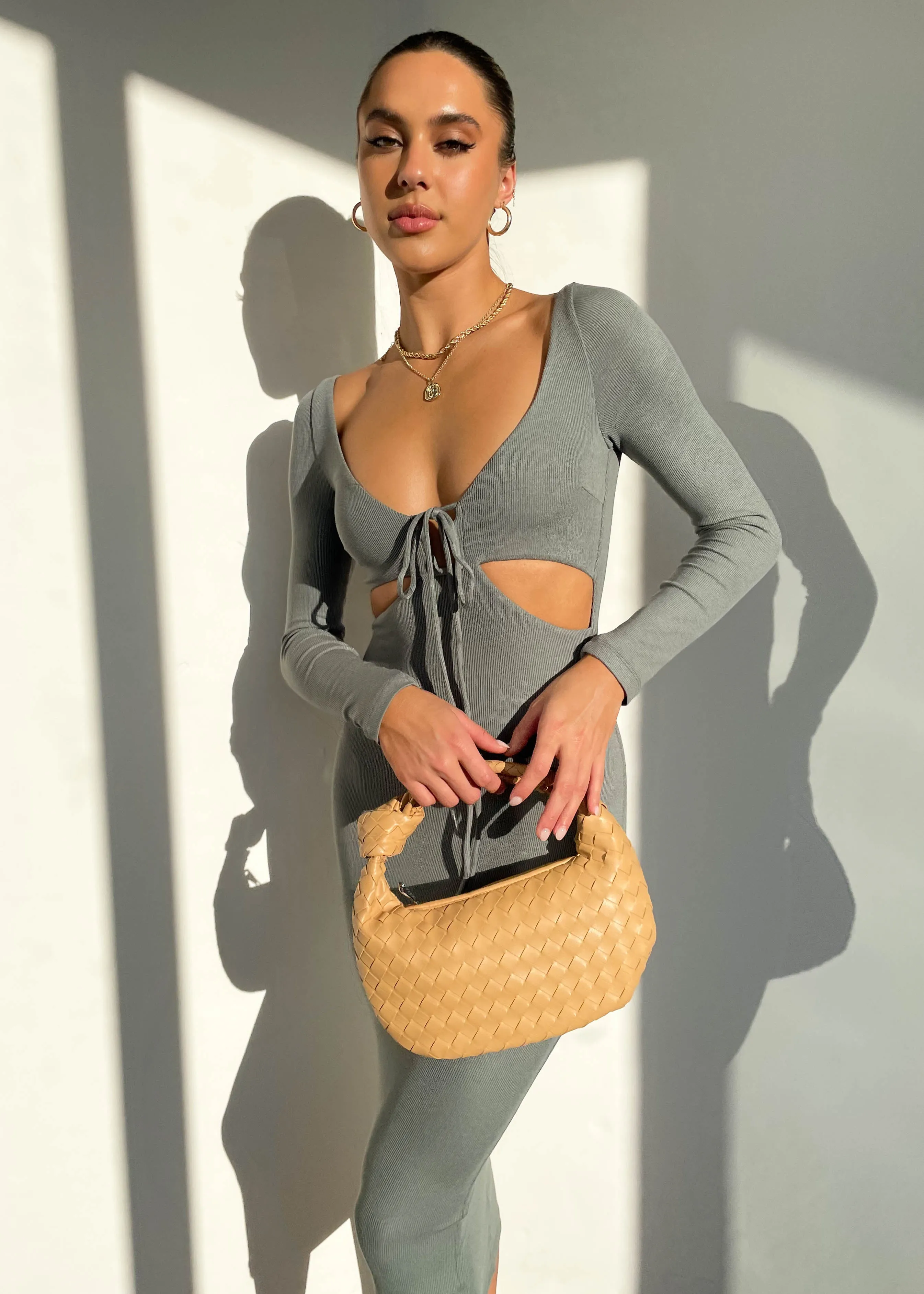 Martini Cut Out Knit Midi Dress - Khaki sold by Gingham & Heels product image thumbnail 5