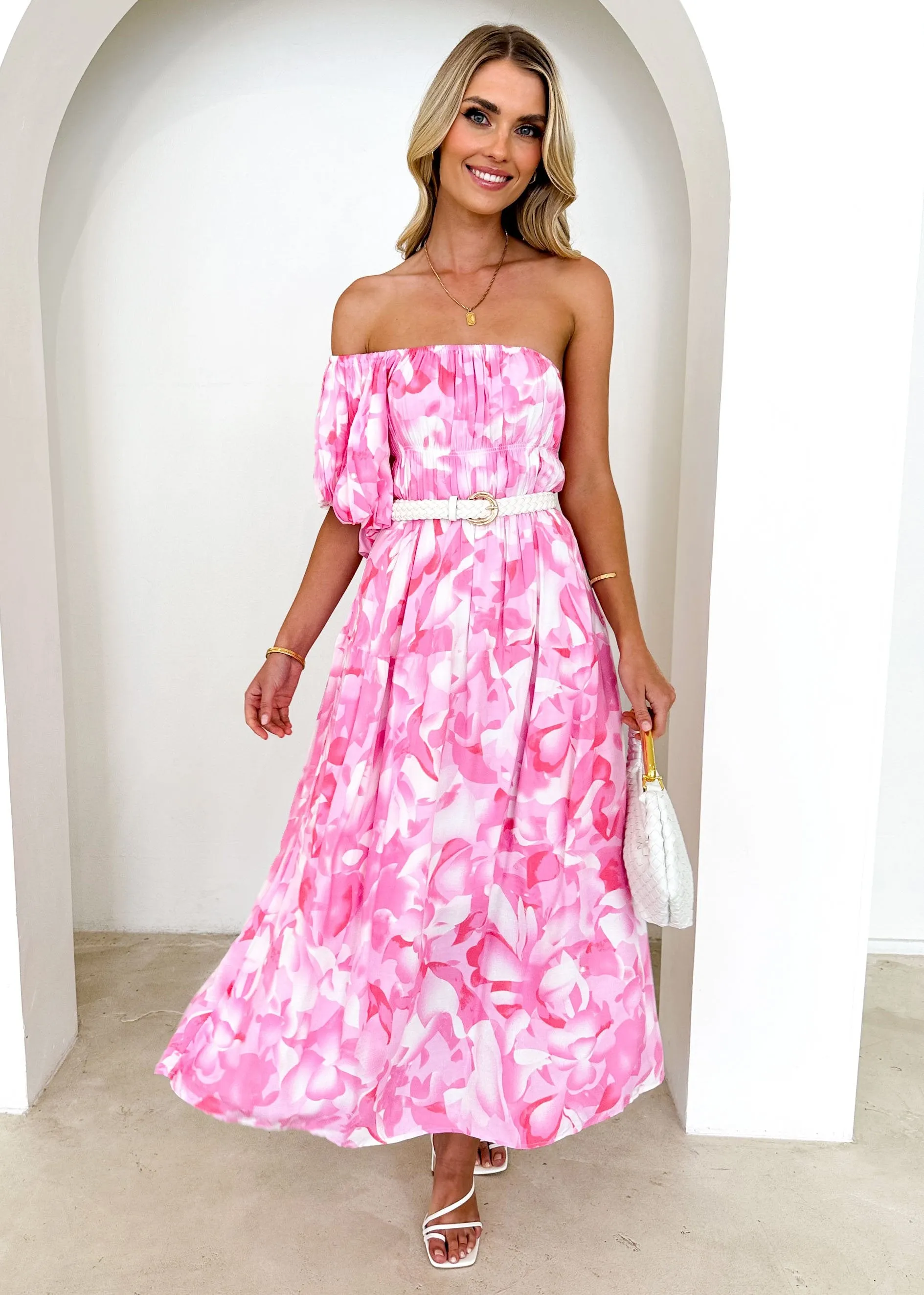 Padia One Shoulder Midi Dress - Pink Floral sold by Gingham & Heels product image thumbnail 2