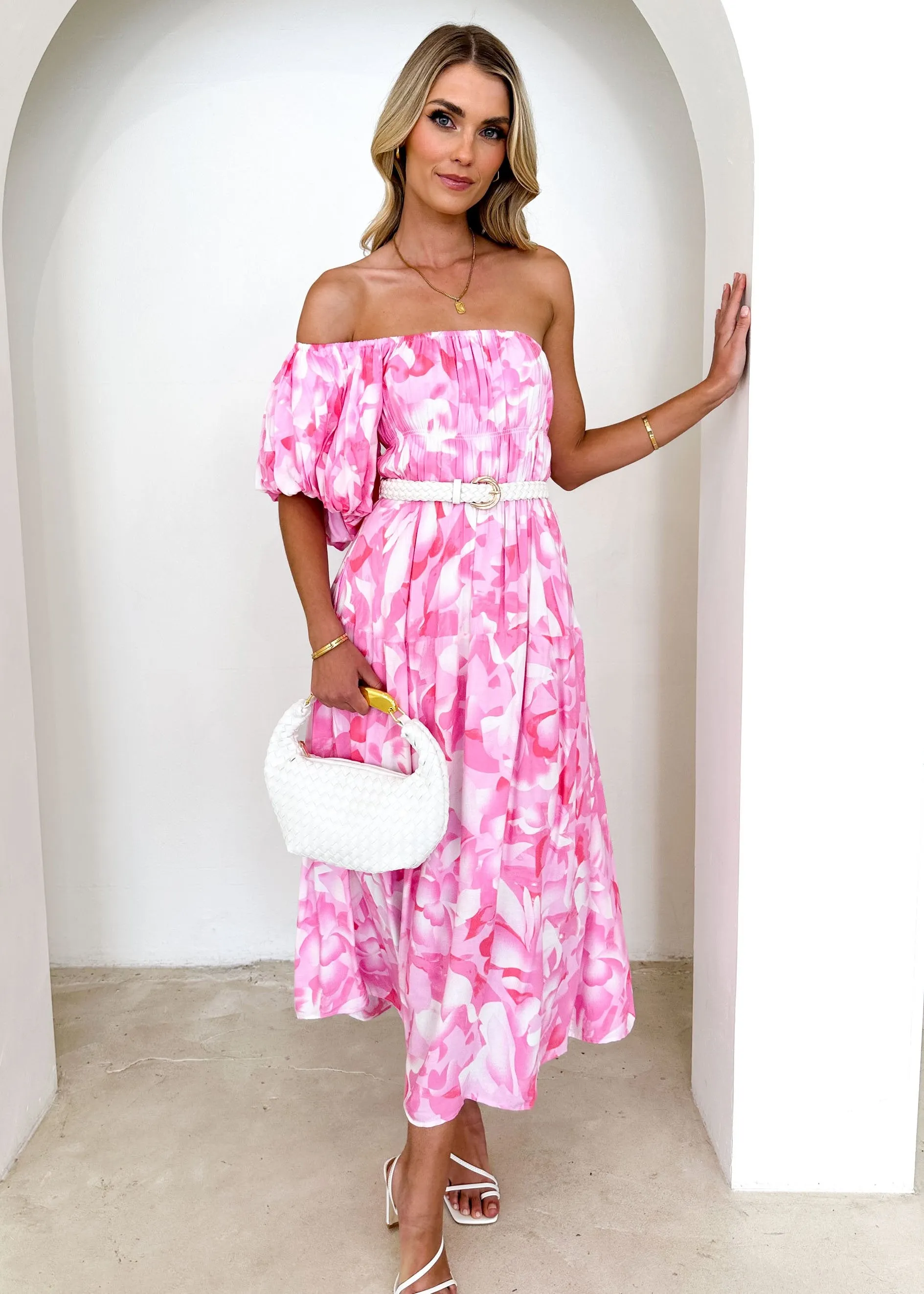 Padia One Shoulder Midi Dress - Pink Floral sold by Gingham & Heels product image thumbnail 3