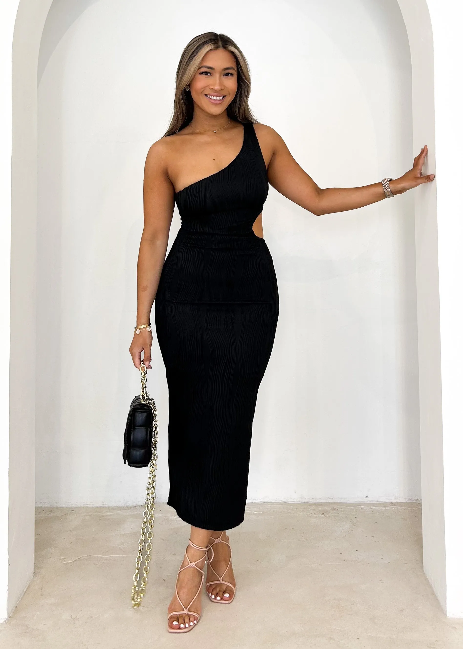 Citra One Shoulder Midi Dress - Black sold by Gingham & Heels product image thumbnail 2