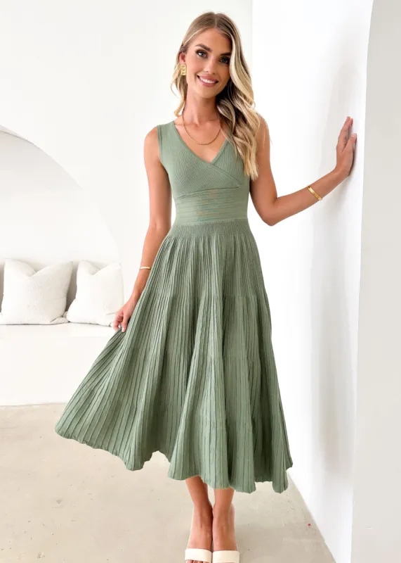 Mella Knit Midi Dress - Khaki sold by Gingham & Heels