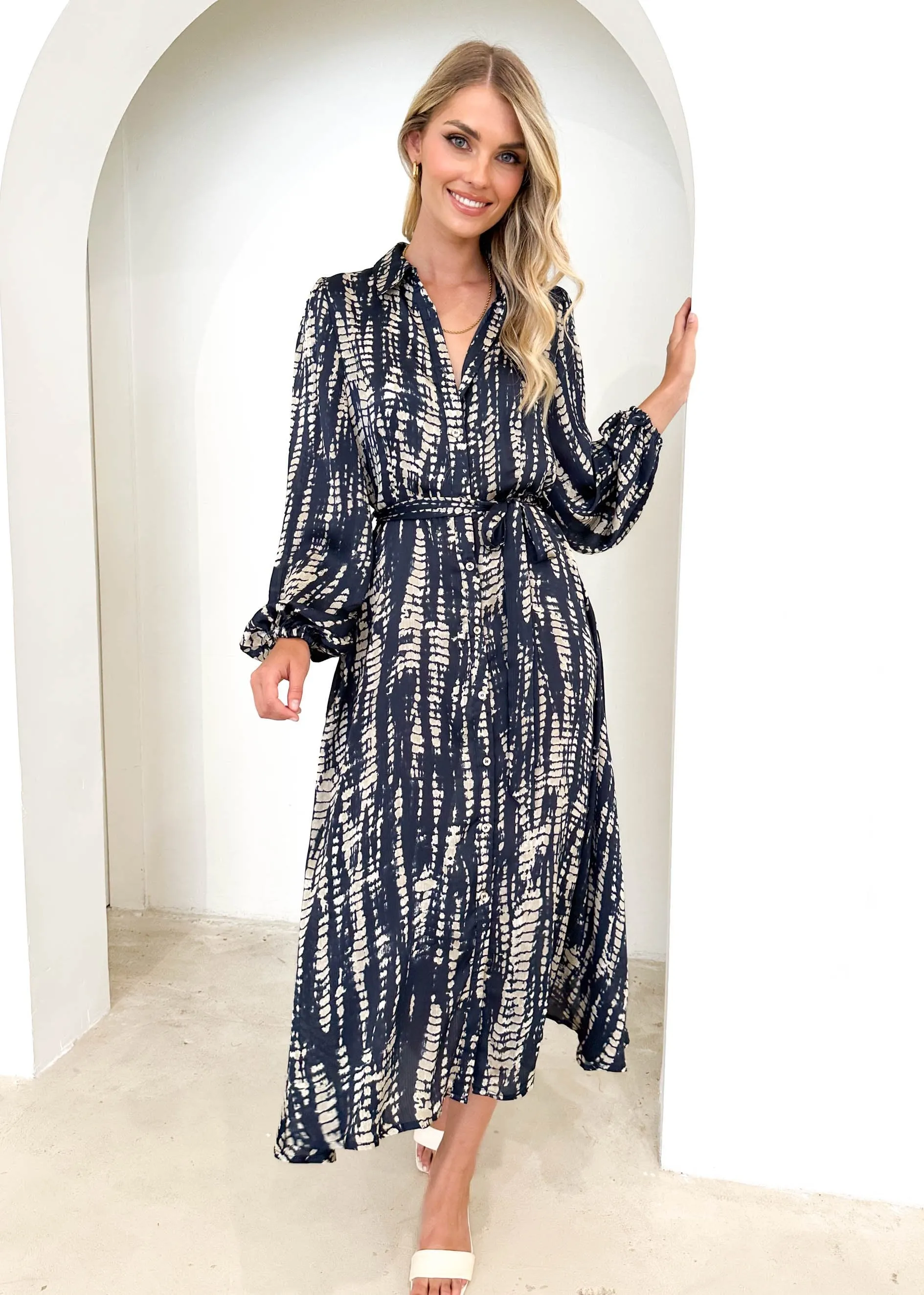 Moonla Midi Dress - Ink Shadow sold by Gingham & Heels