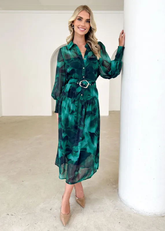 Ambrosia Maxi Dress - Emerald Watercolour sold by Gingham & Heels