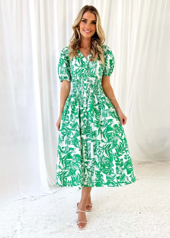 Cotta Midi Dress - Green Abstract sold by Gingham & Heels