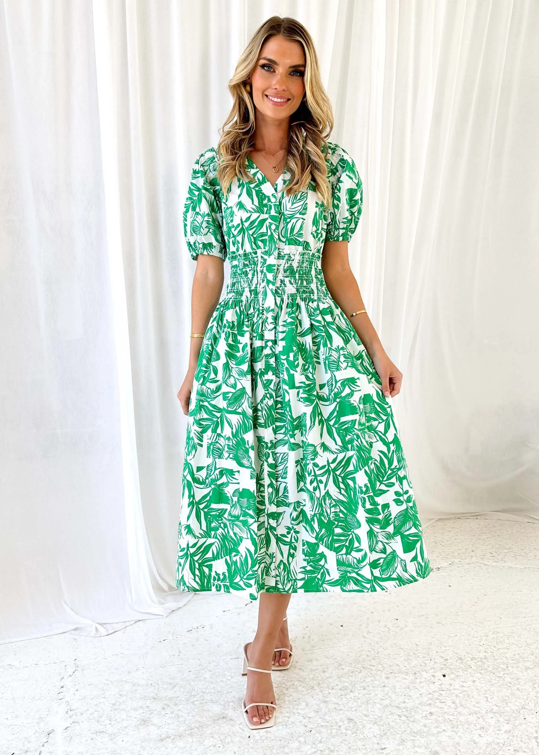 Cotta Midi Dress - Green Abstract sold by Gingham & Heels