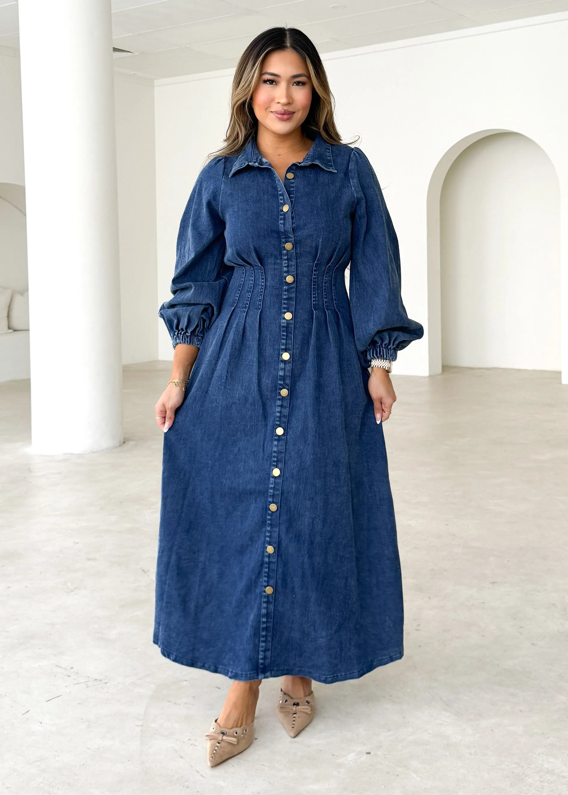 Karliat Denim Maxi Dress - Dark Blue | Parallel Karliat Denim Maxi Dress - Dark Blue | Parallel