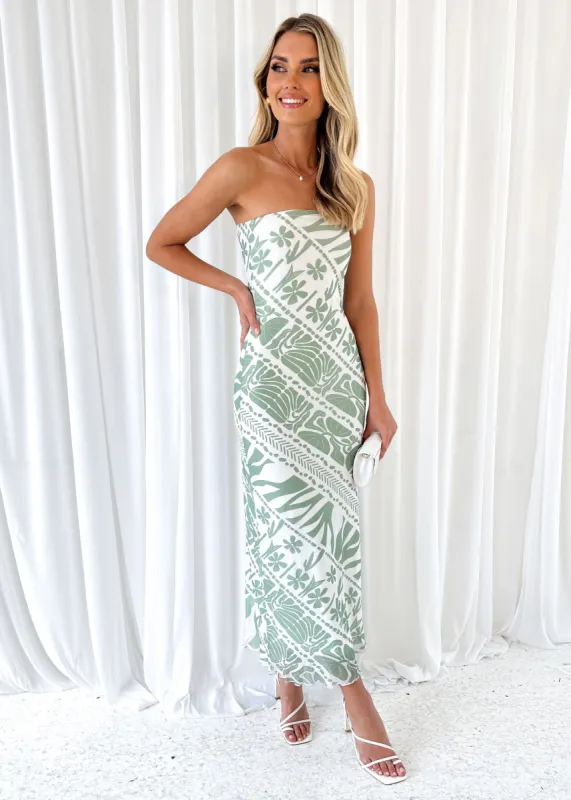 Lula Strapless Maxi Dress - Olive Flowers sold by Gingham & Heels