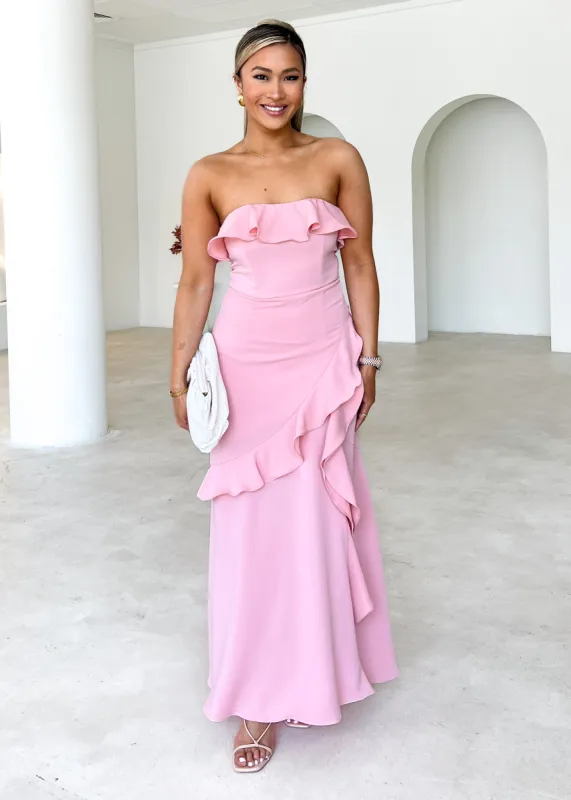 Camrey Strapless Midi Dress - Blush sold by Gingham & Heels