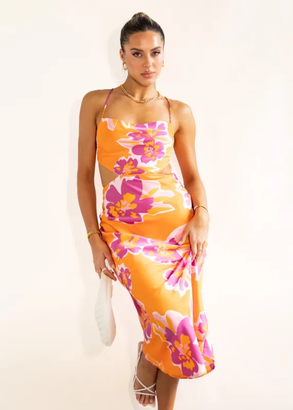 Yarah Midi Dress - Tangerine Floral sold by Gingham & Heels