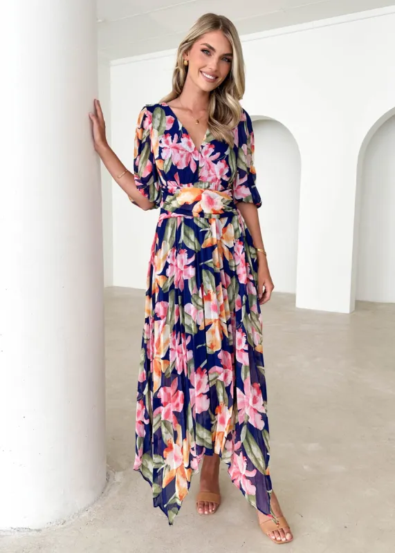 Twinker Midi Dress - Navy Floral sold by Gingham & Heels