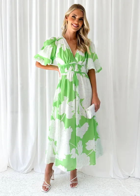 Safrina Midi Dress - Lime Floral sold by Gingham & Heels