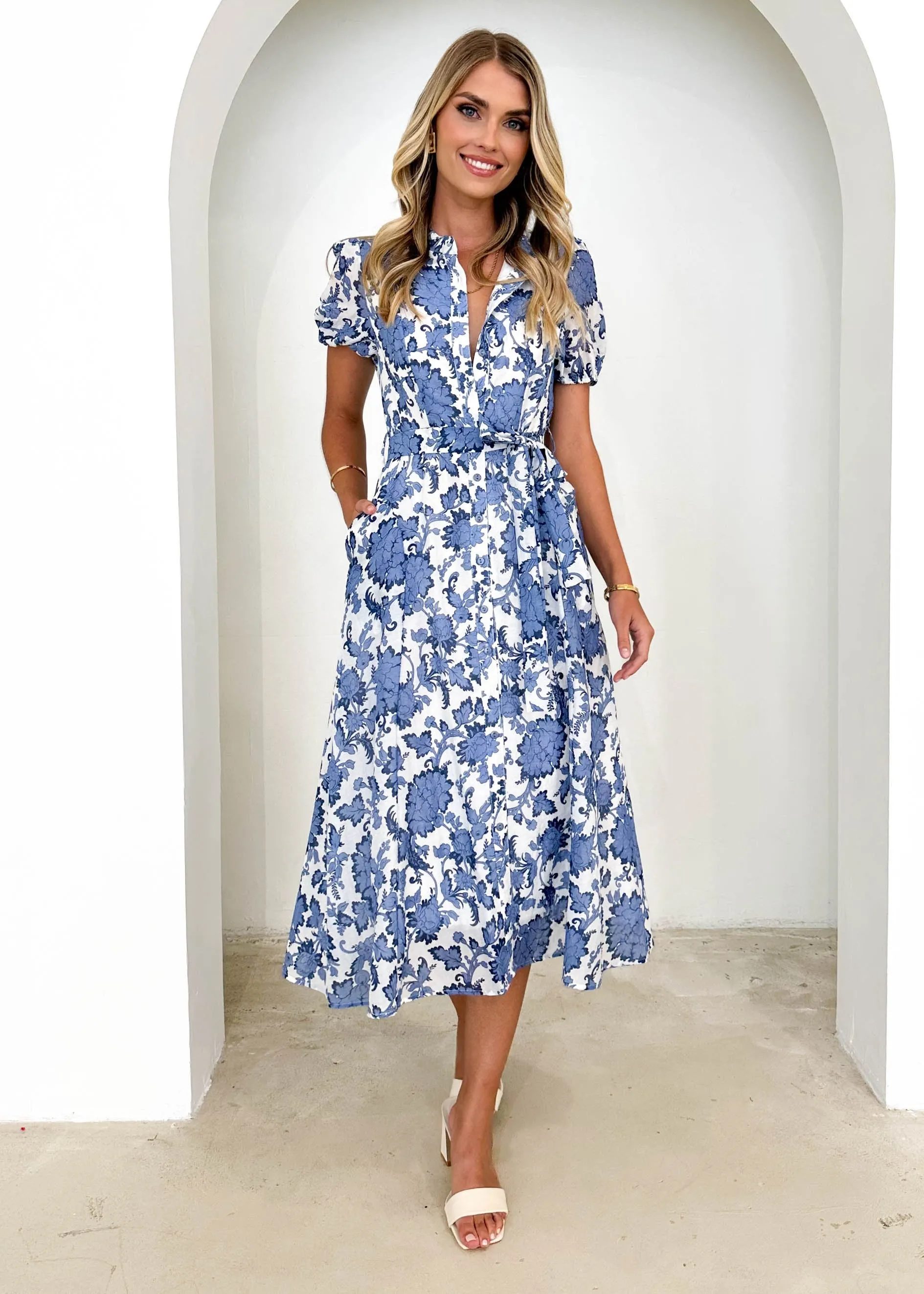 Pavva Midi Dress - Blue Floral sold by Gingham & Heels product image thumbnail 2