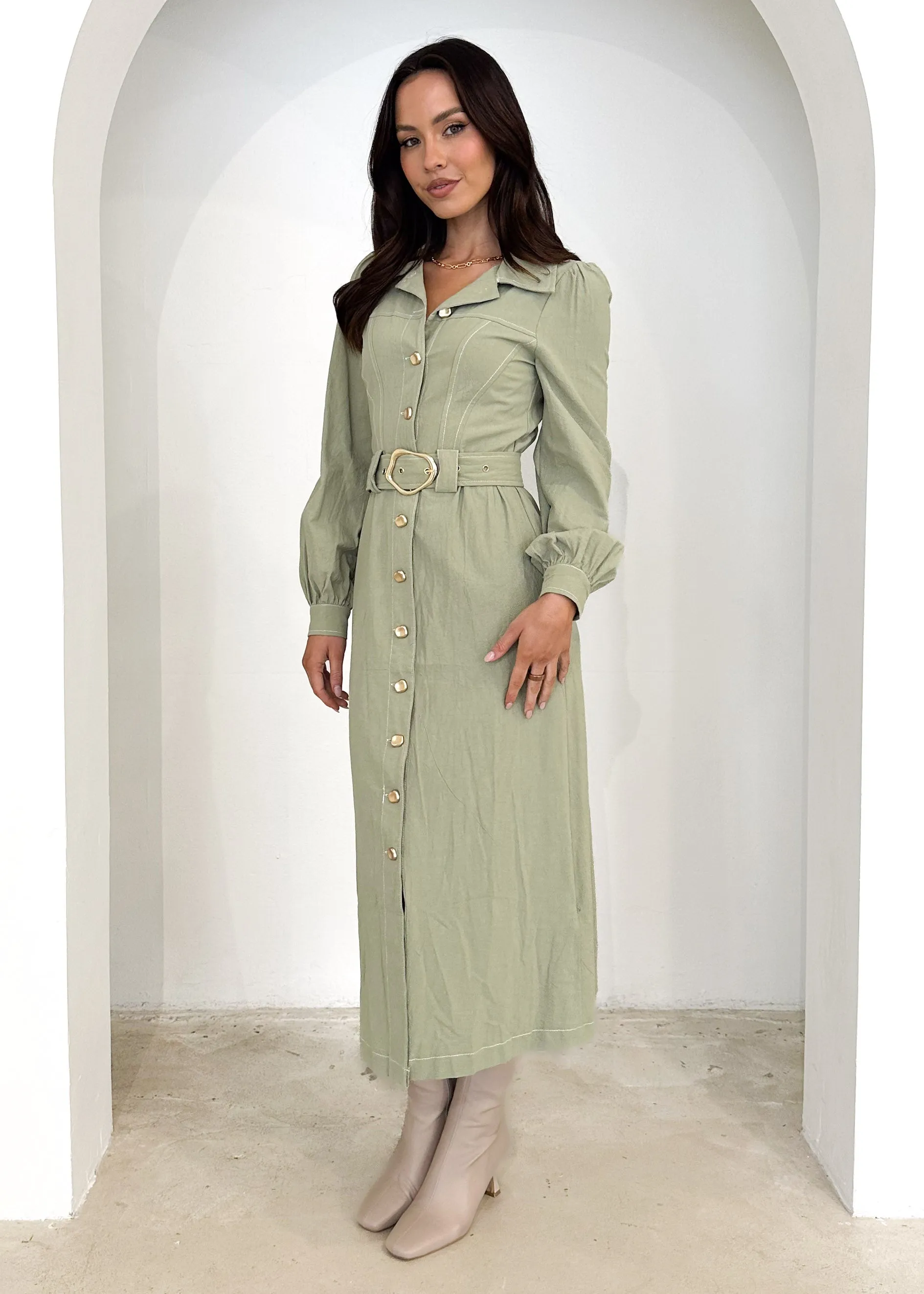 Leila Midi Dress - Olive sold by Gingham & Heels product image thumbnail 3