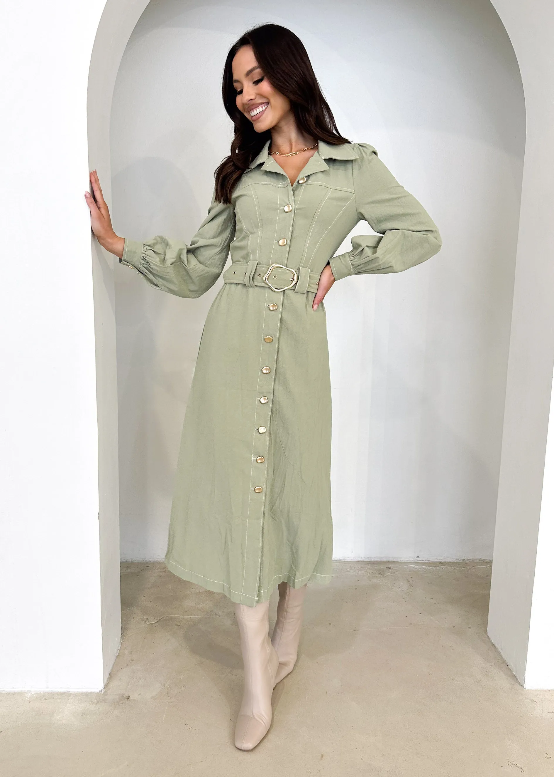 Leila Midi Dress - Olive sold by Gingham & Heels product image thumbnail 2