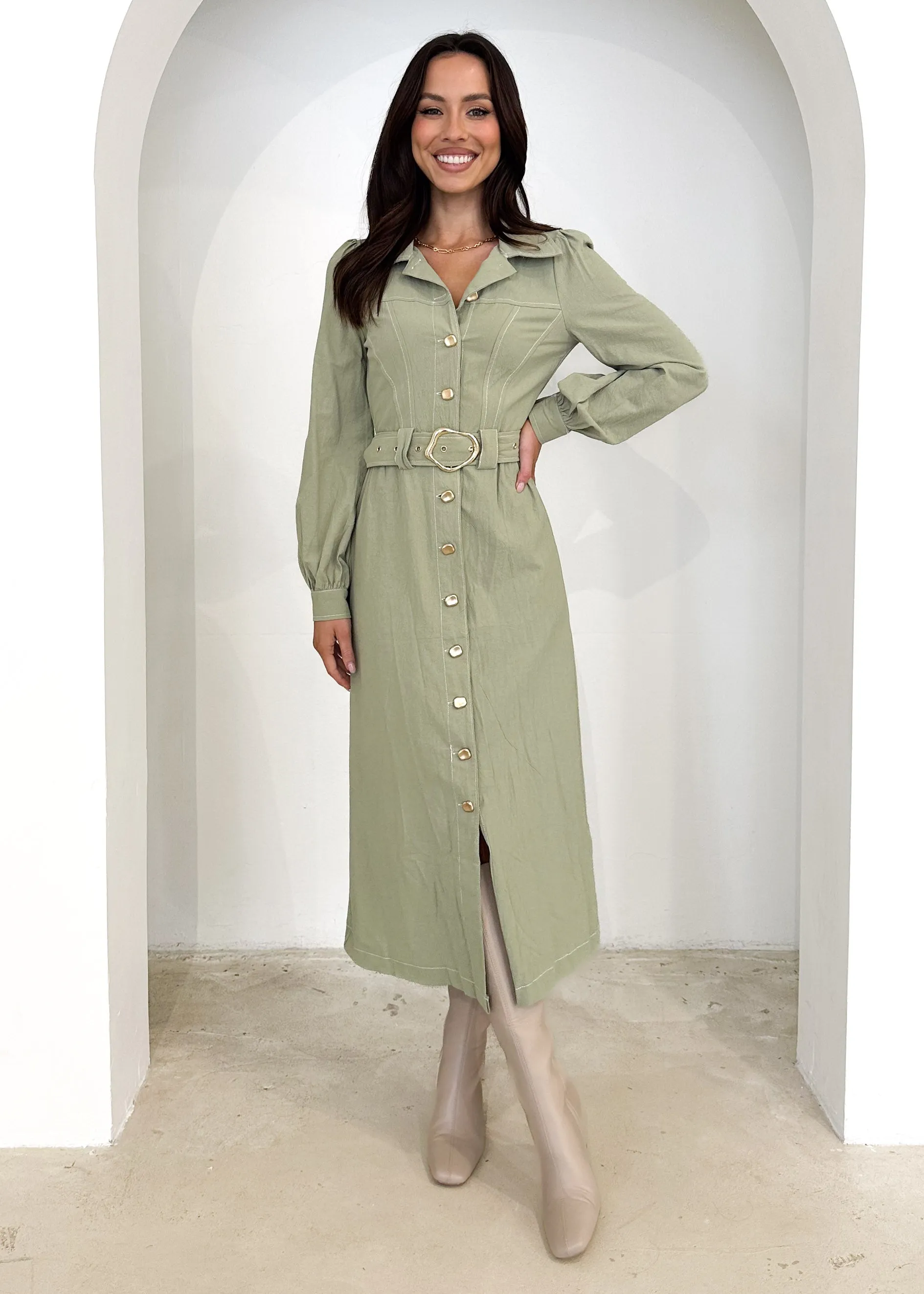 Leila Midi Dress - Olive sold by Gingham & Heels