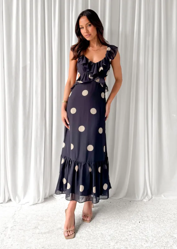 Azrae Maxi Dress - Black Polka sold by Gingham & Heels