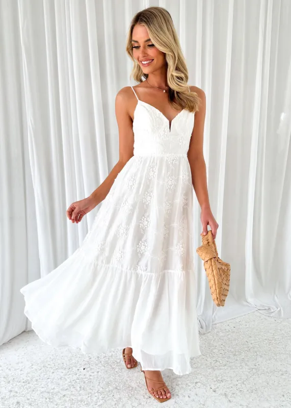 Trince Midi Dress - Off White sold by Gingham & Heels