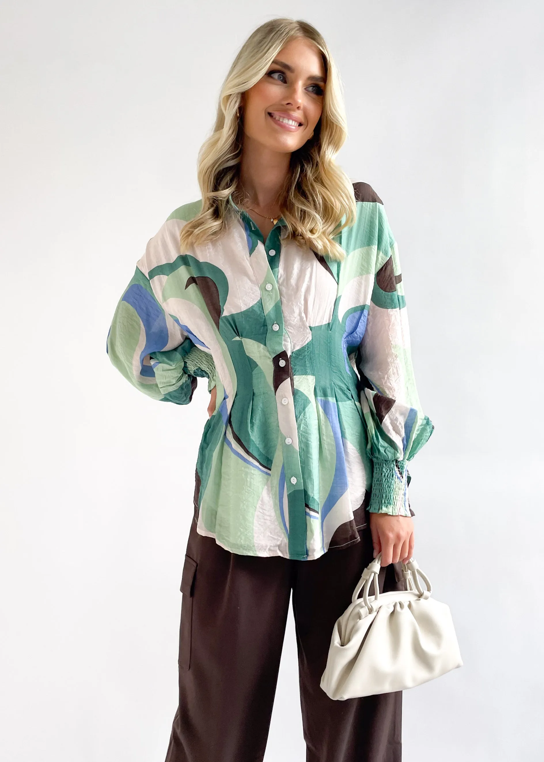 Anthia Shirt - Green Swirl sold by Gingham & Heels product image thumbnail 4