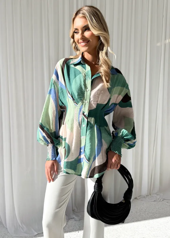 Anthia Shirt - Green Swirl sold by Gingham & Heels
