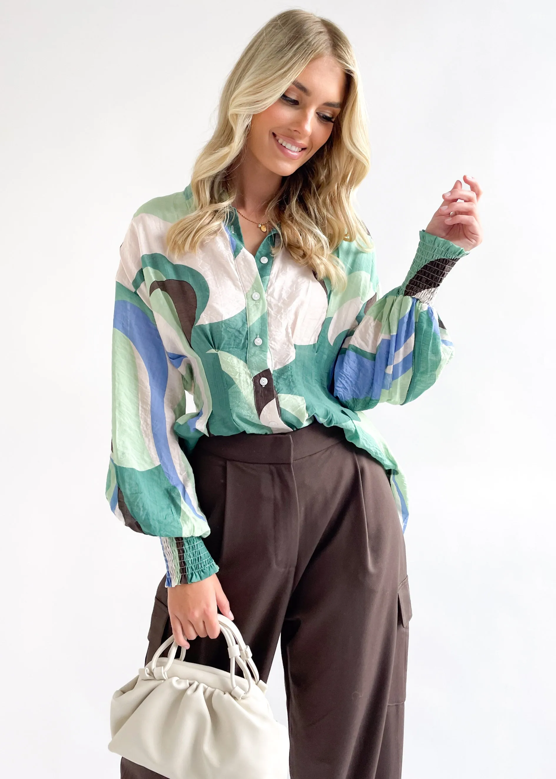 Anthia Shirt - Green Swirl sold by Gingham & Heels product image thumbnail 2