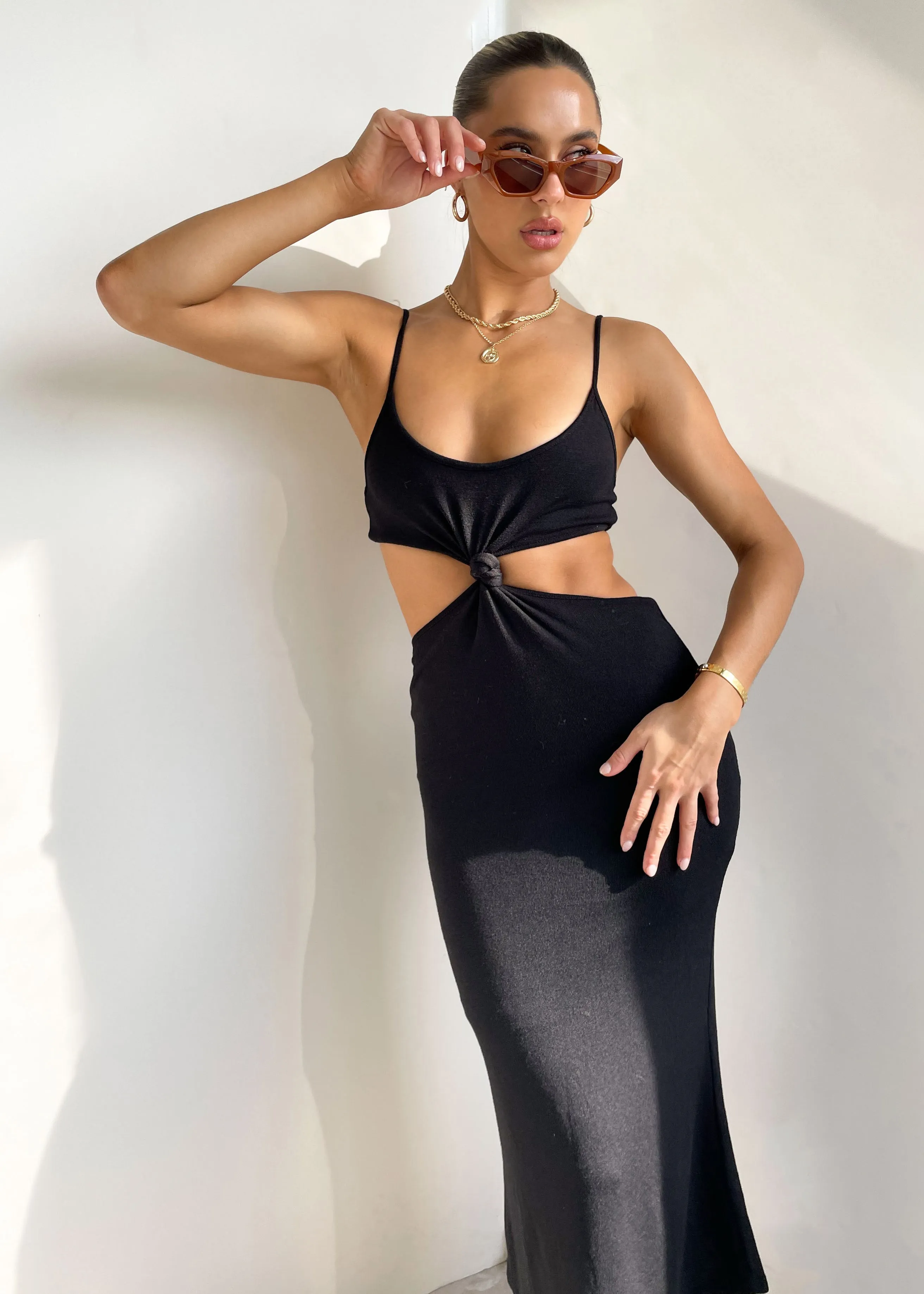 Matais Cut Out Knit Midi Dress - Black sold by Gingham & Heels