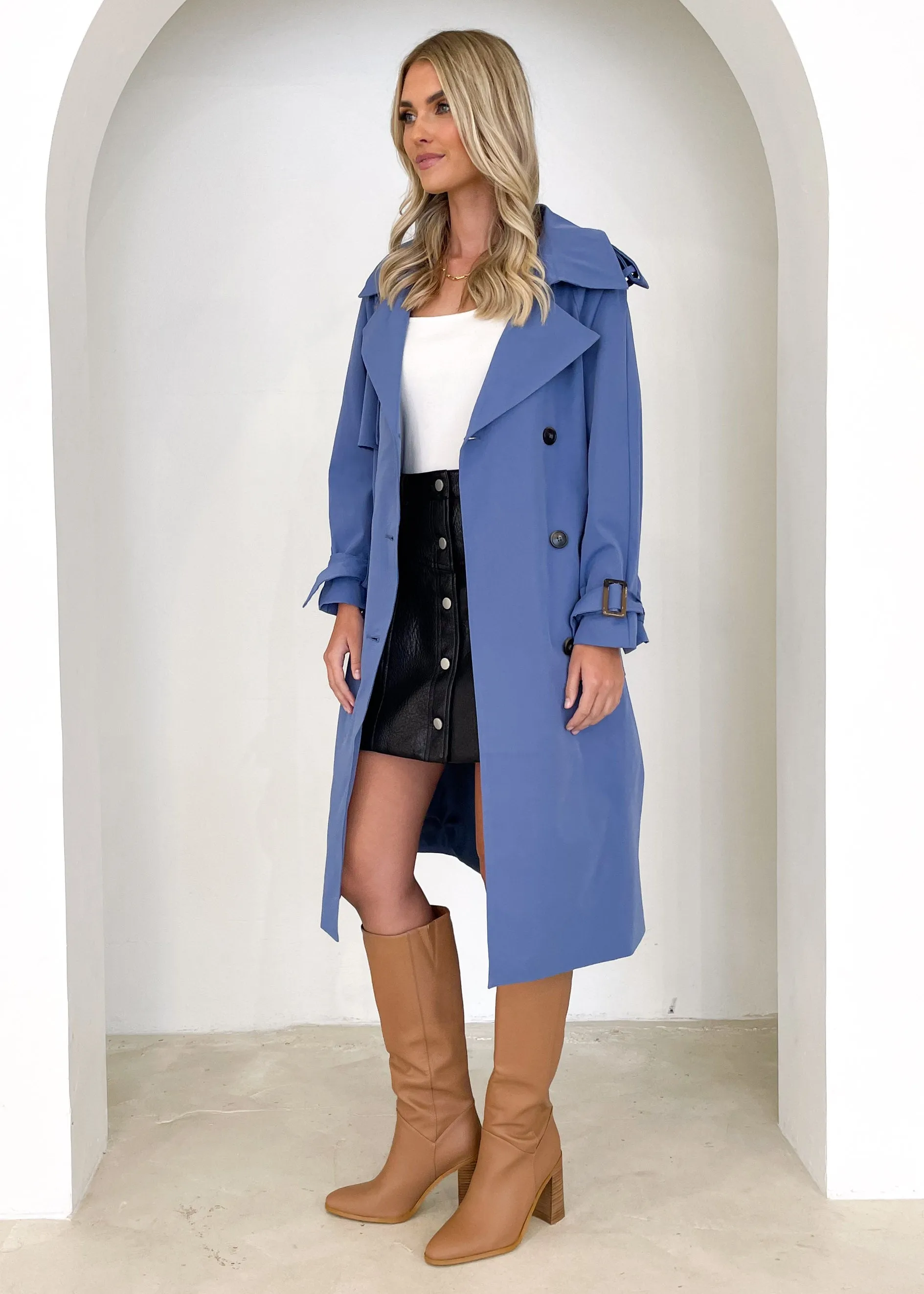 Taffie Trench Coat - Blue sold by Gingham & Heels product image thumbnail 4