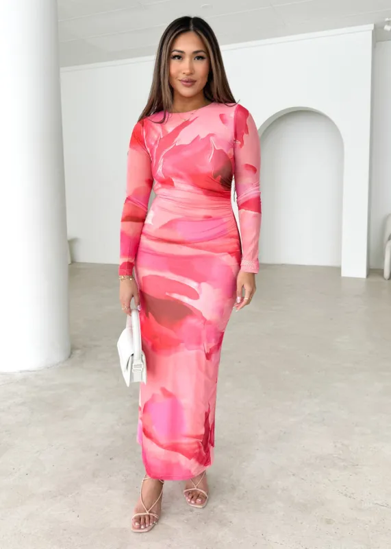 Leckra Mesh Maxi Dress - Pink Splash sold by Gingham & Heels