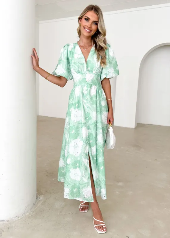 Tover Midi Dress - Mint Floral sold by Gingham & Heels