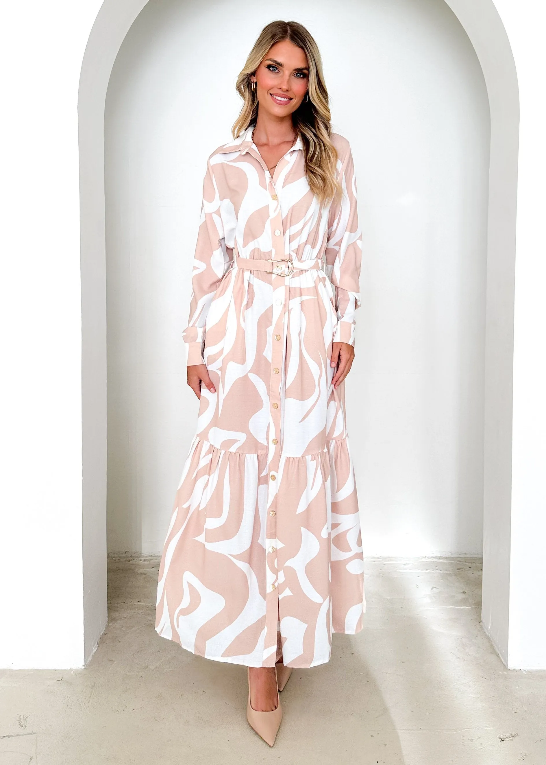 Essie Maxi Dress - Beige Abstract sold by Gingham & Heels product image thumbnail 3