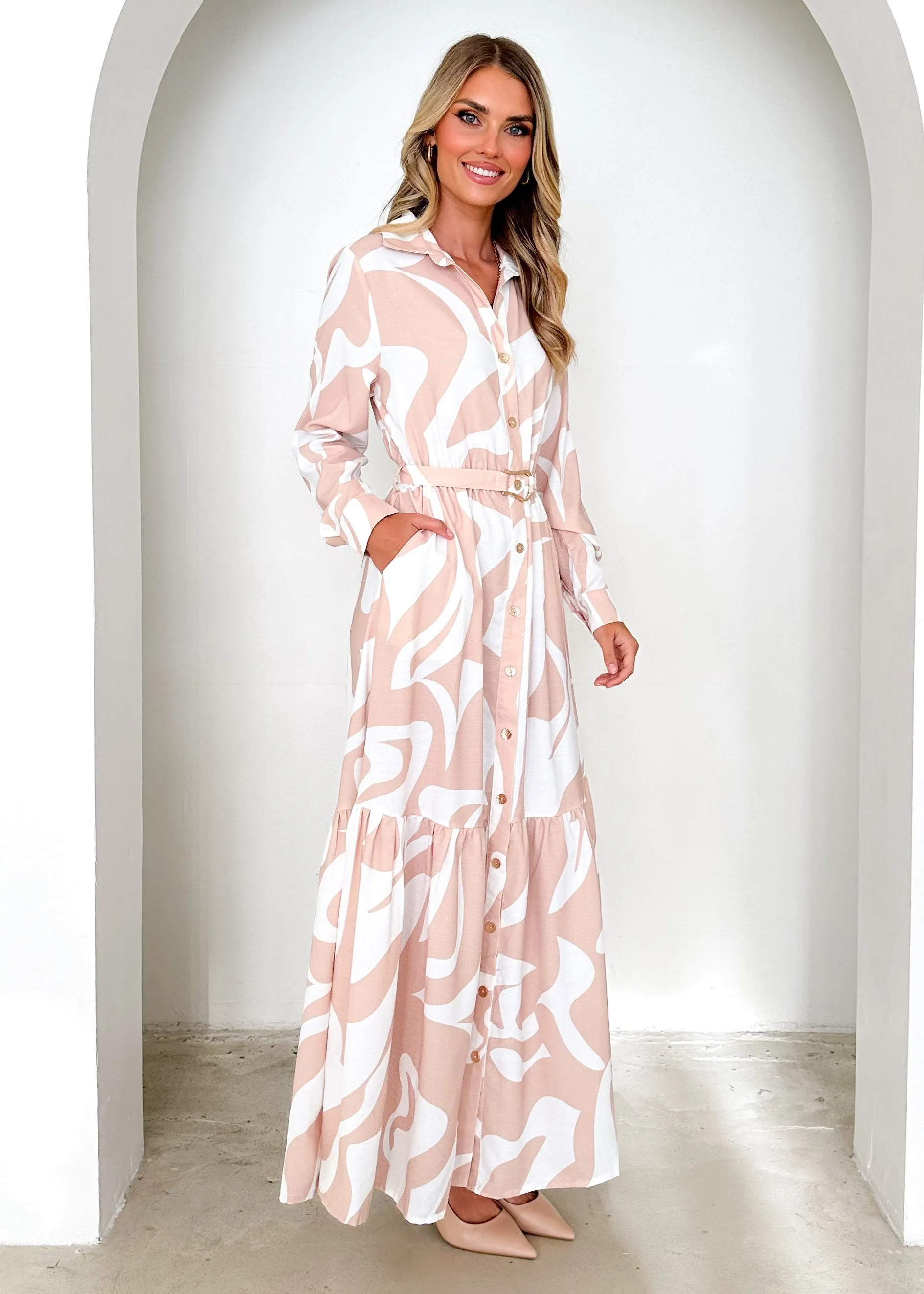 Essie Maxi Dress - Beige Abstract sold by Gingham & Heels product image thumbnail 4