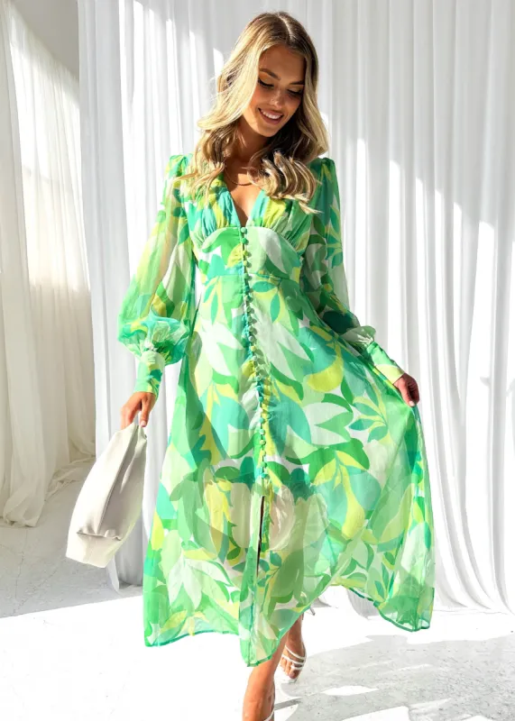 Chrys Midi Dress - Lime Floral sold by Gingham & Heels