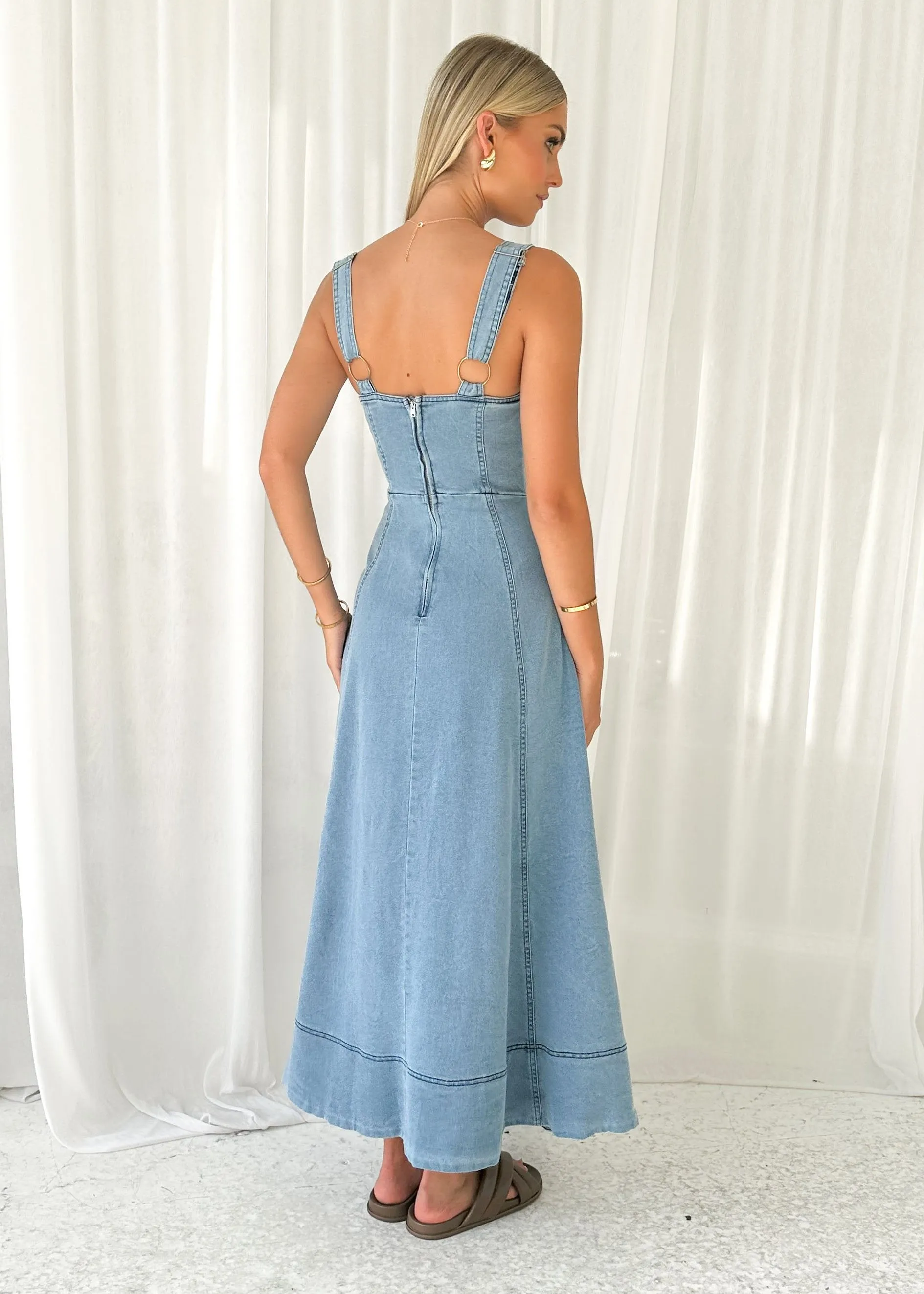 Millenia Stretch Denim Midi Dress - Light Blue sold by Gingham & Heels product image thumbnail 5