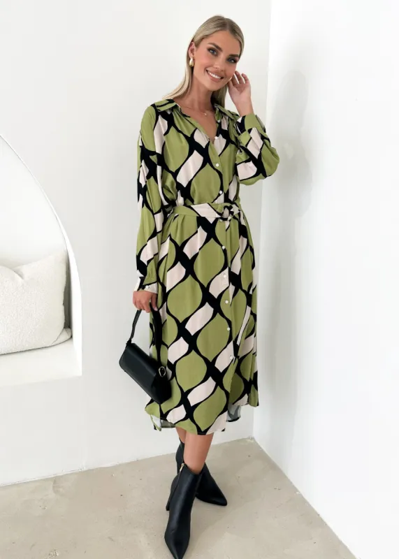 Carlaa Midi Dress - Olive Kennedy sold by Gingham & Heels