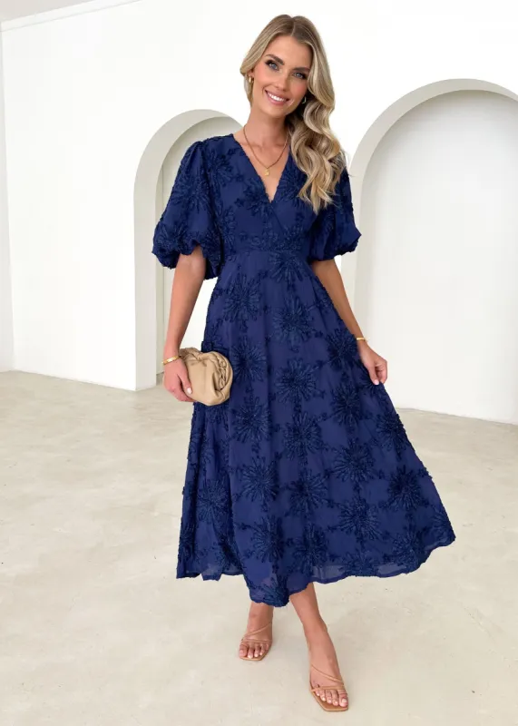 Azie Midi Dress - Navy sold by Gingham & Heels