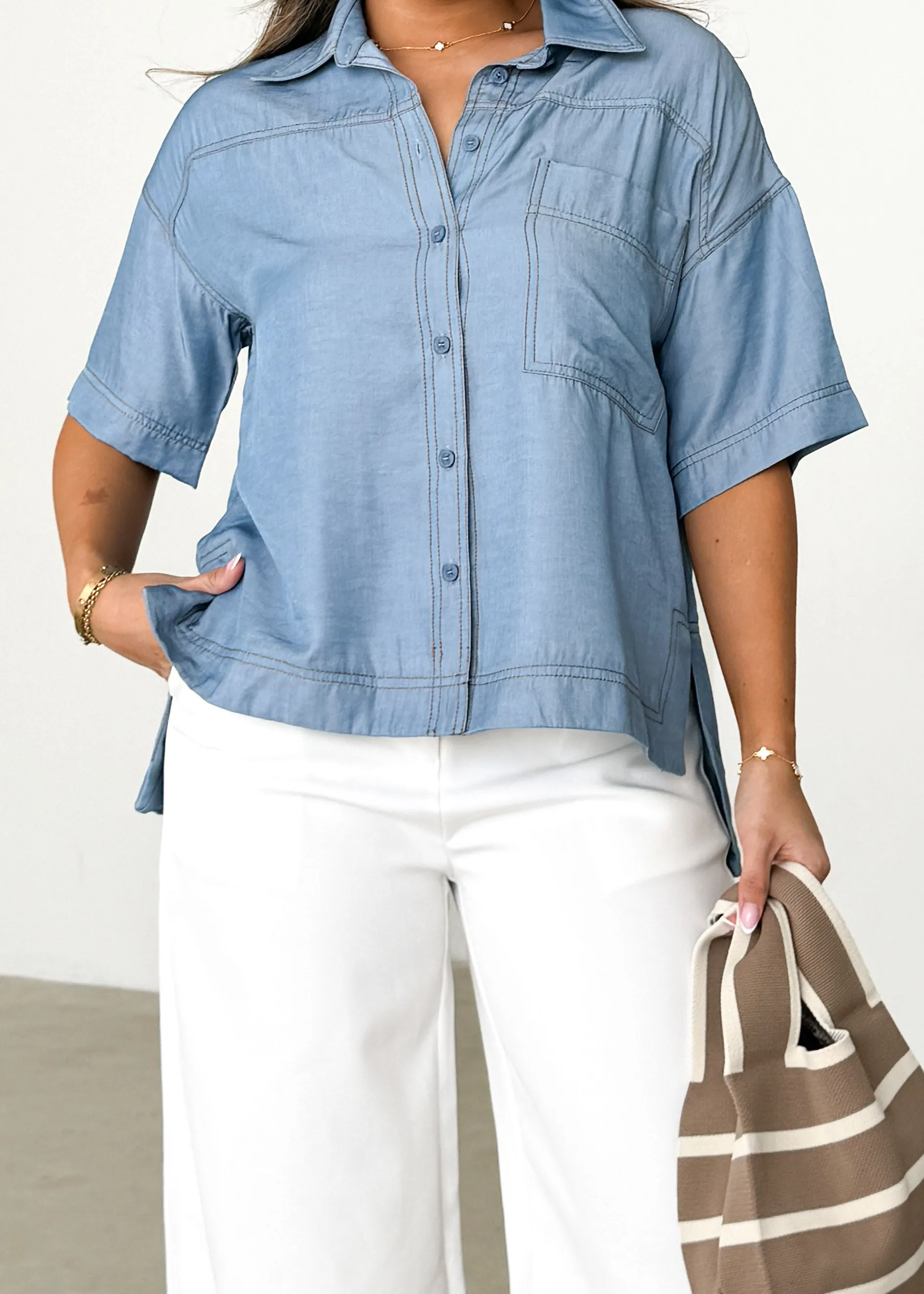 Dazie Chambray Shirt - Blue sold by Gingham & Heels product image thumbnail 5