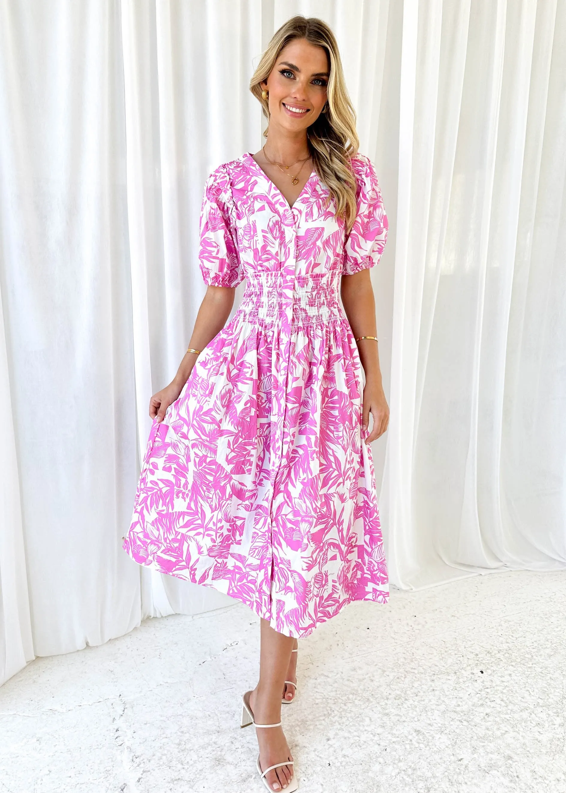 Cotta Midi Dress - Pink Abstract sold by Gingham & Heels