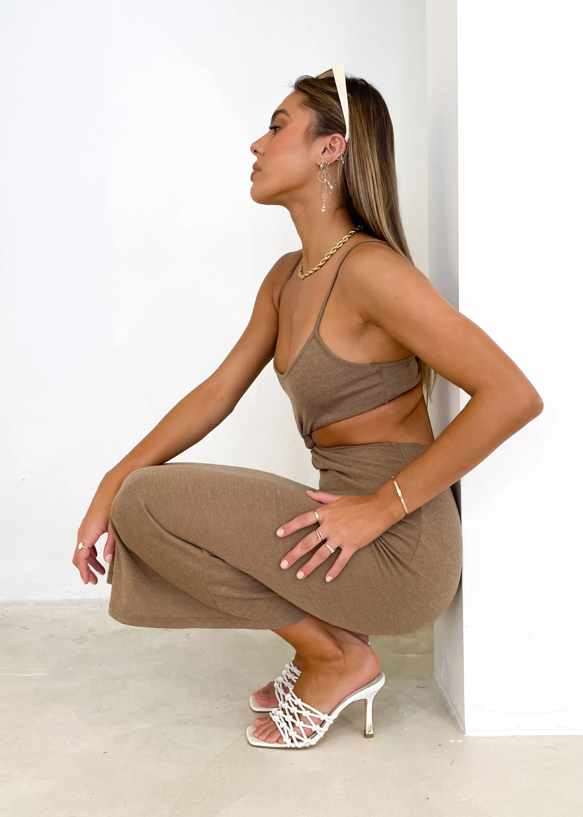 Matais Cut Out Knit Midi Dress - Taupe sold by Gingham & Heels product image thumbnail 2