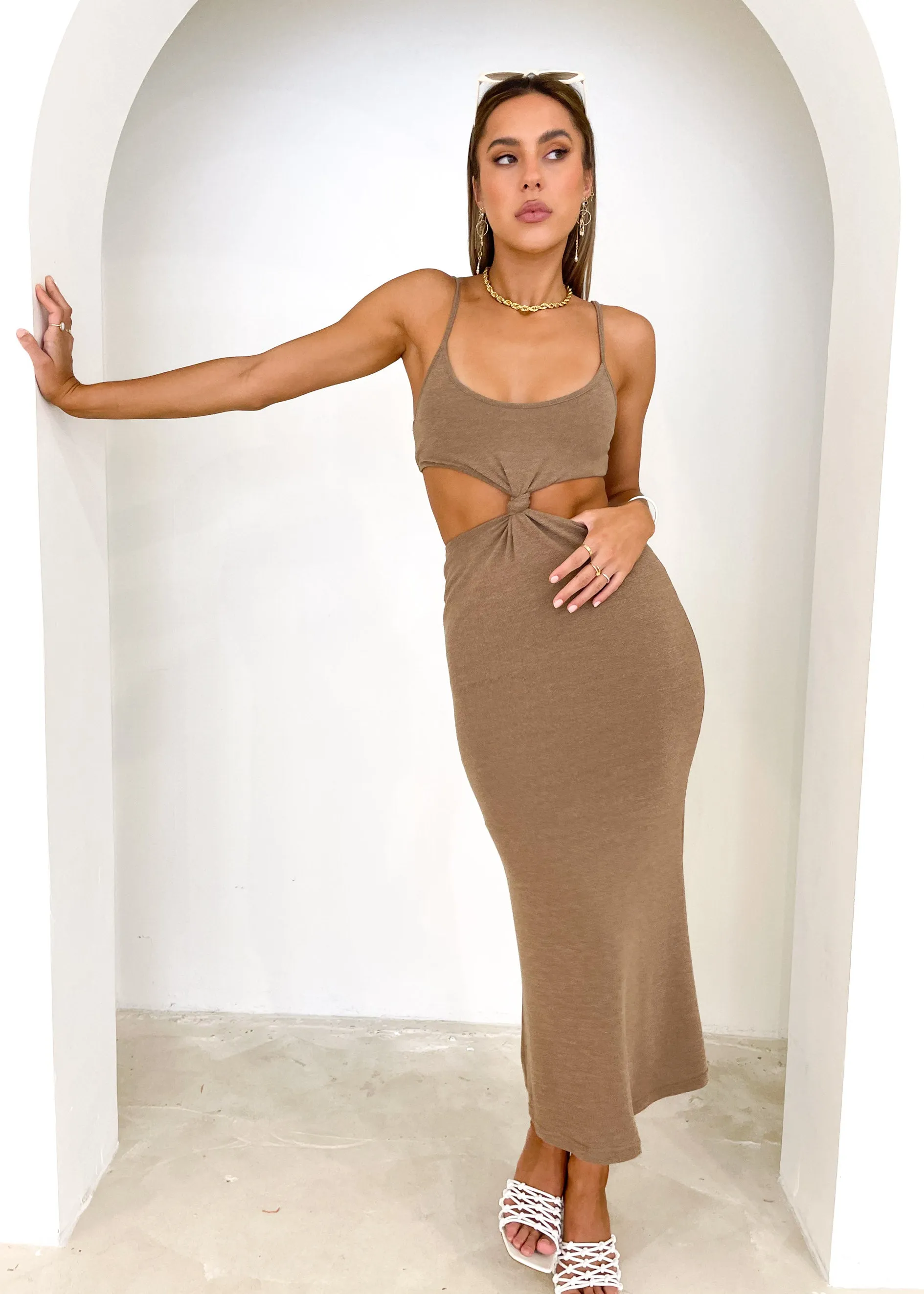 Matais Cut Out Knit Midi Dress - Taupe sold by Gingham & Heels product image thumbnail 3