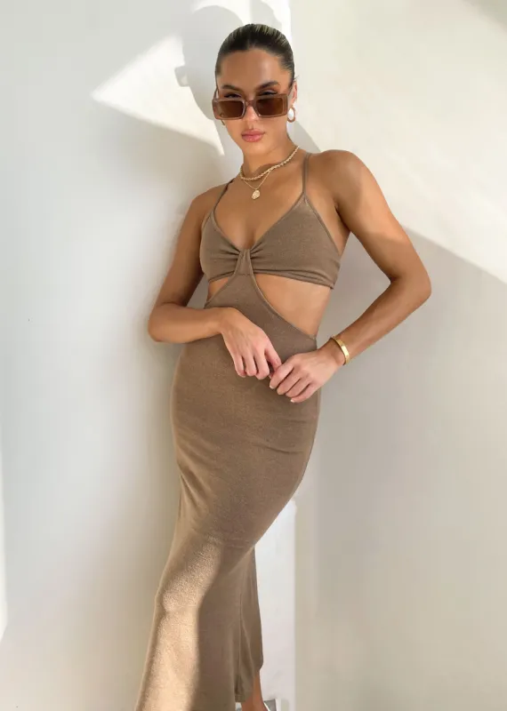 Romaine Out Knit Midi Dress - Taupe sold by Gingham & Heels
