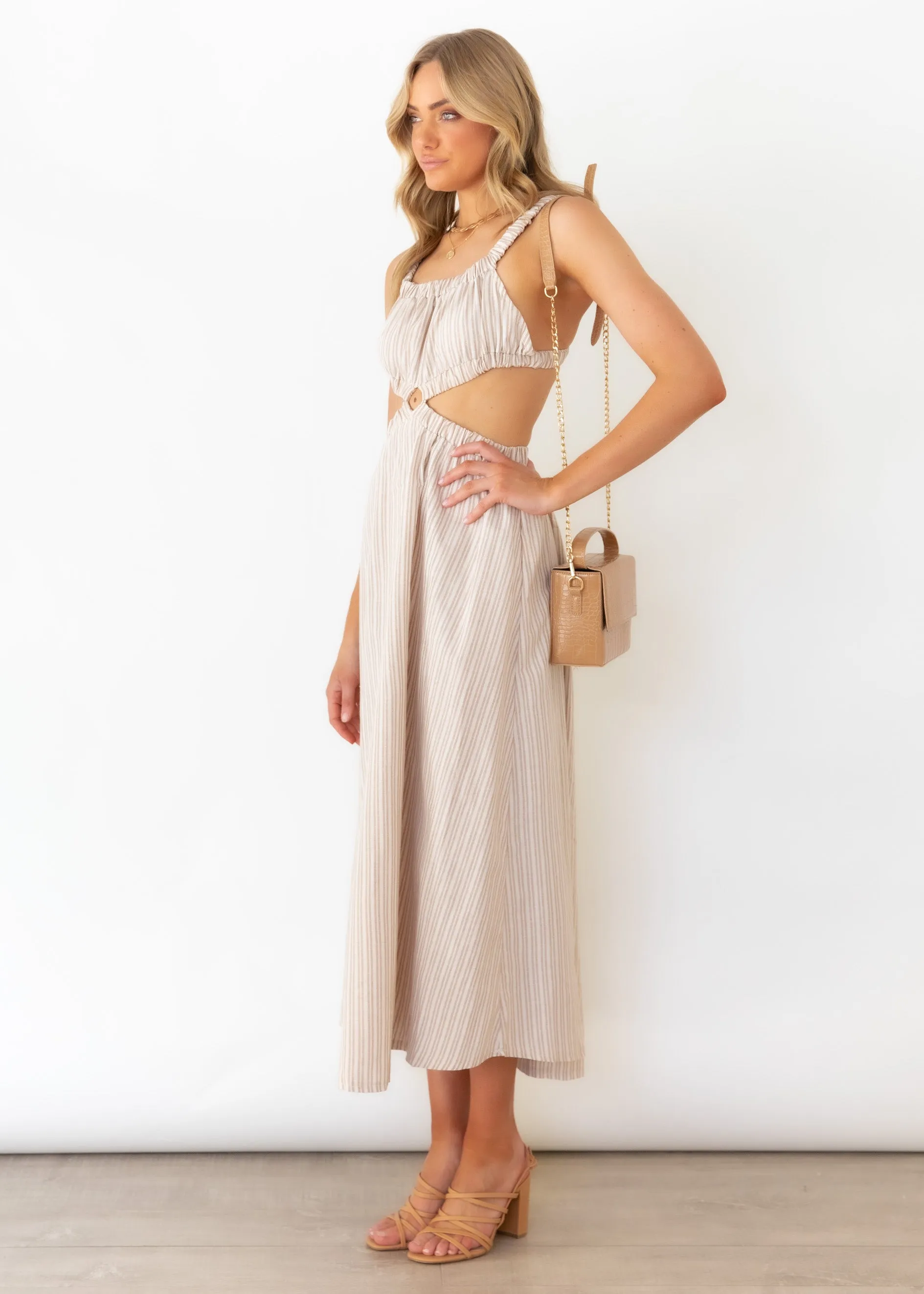 Kyra Cut Out Midi Dress - Natural Stripe sold by Gingham & Heels product image thumbnail 5