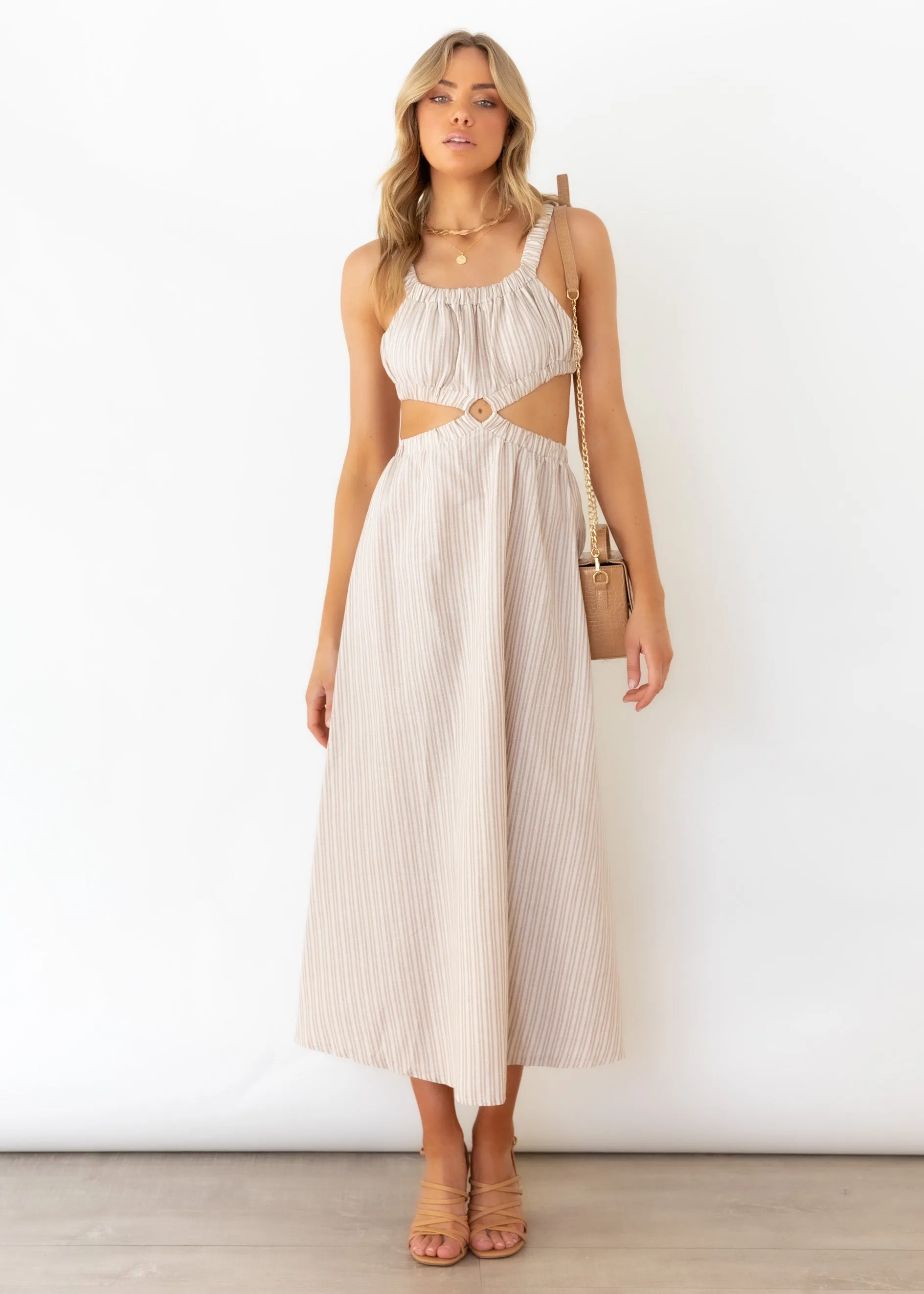 Kyra Cut Out Midi Dress - Natural Stripe sold by Gingham & Heels product image thumbnail 3