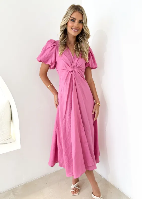 Nouve Linen Midi Dress - Candy Pink sold by Gingham & Heels