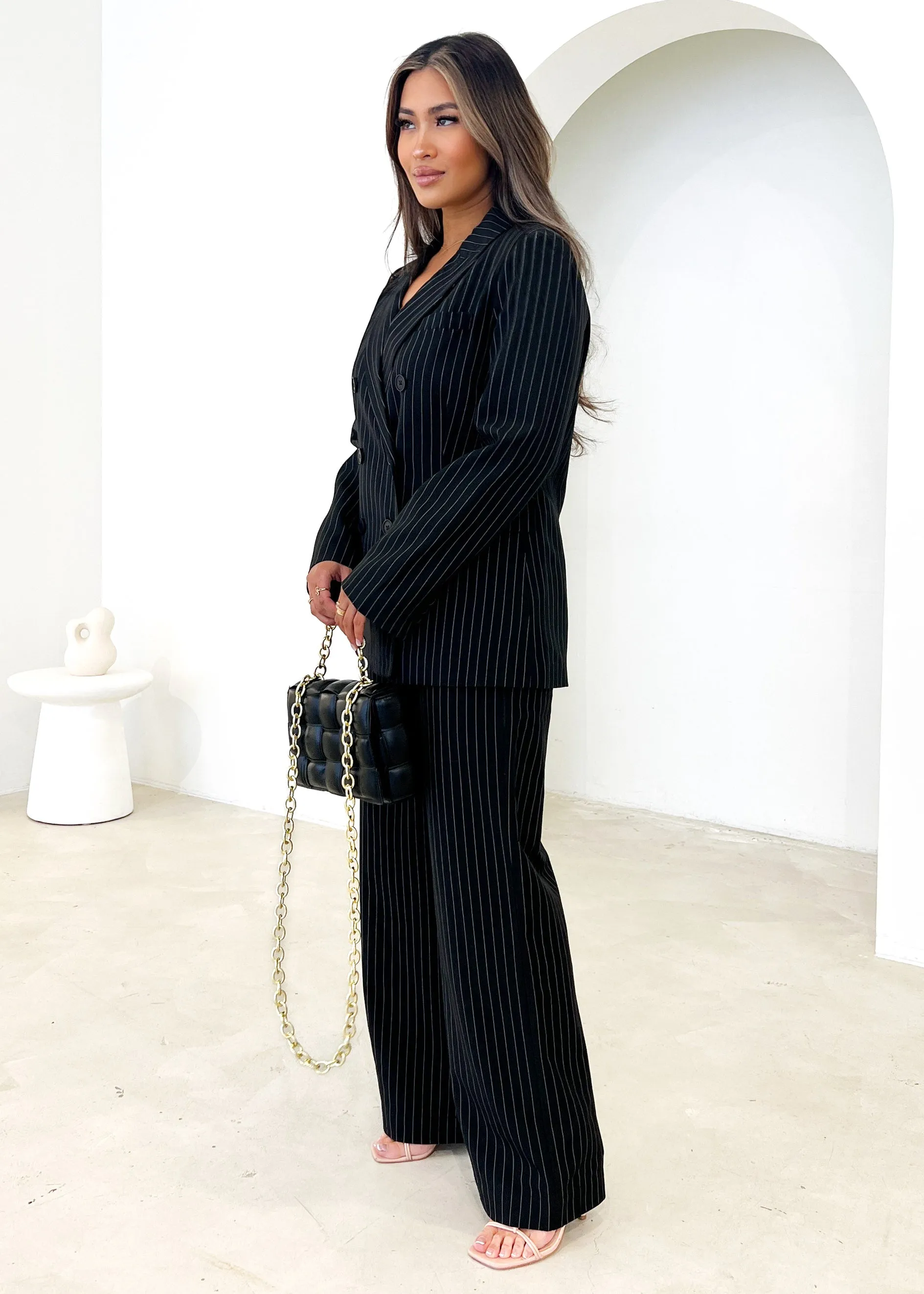 Corra Wide Leg Pants - Black Pinstripe sold by Gingham & Heels product image thumbnail 2