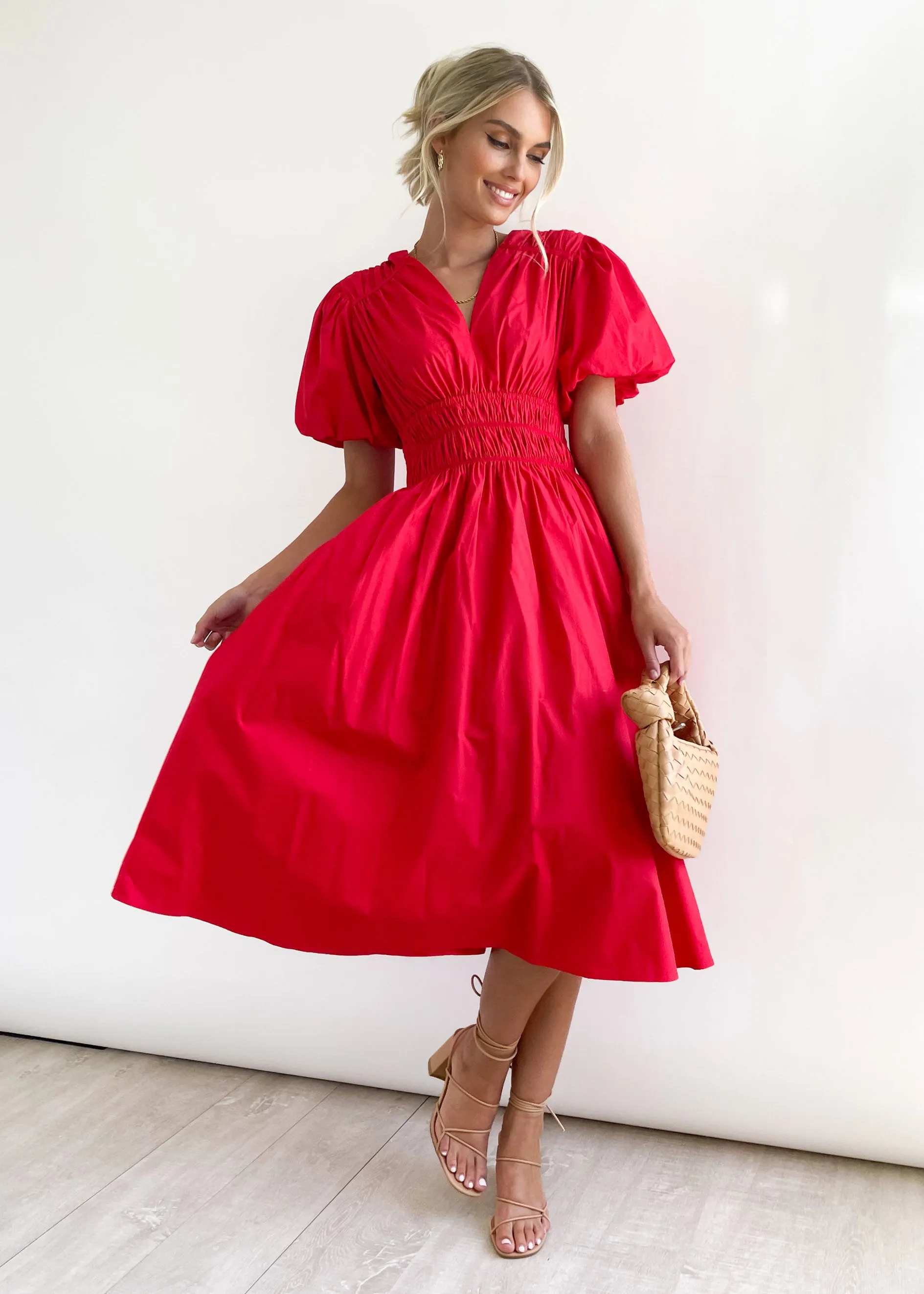 Daphne Midi Dress - Candy Apple sold by Gingham & Heels