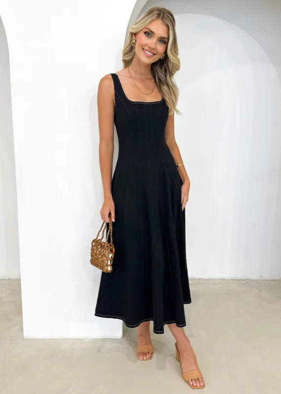 Zayla Denim Midi Dress - Black sold by Gingham & Heels