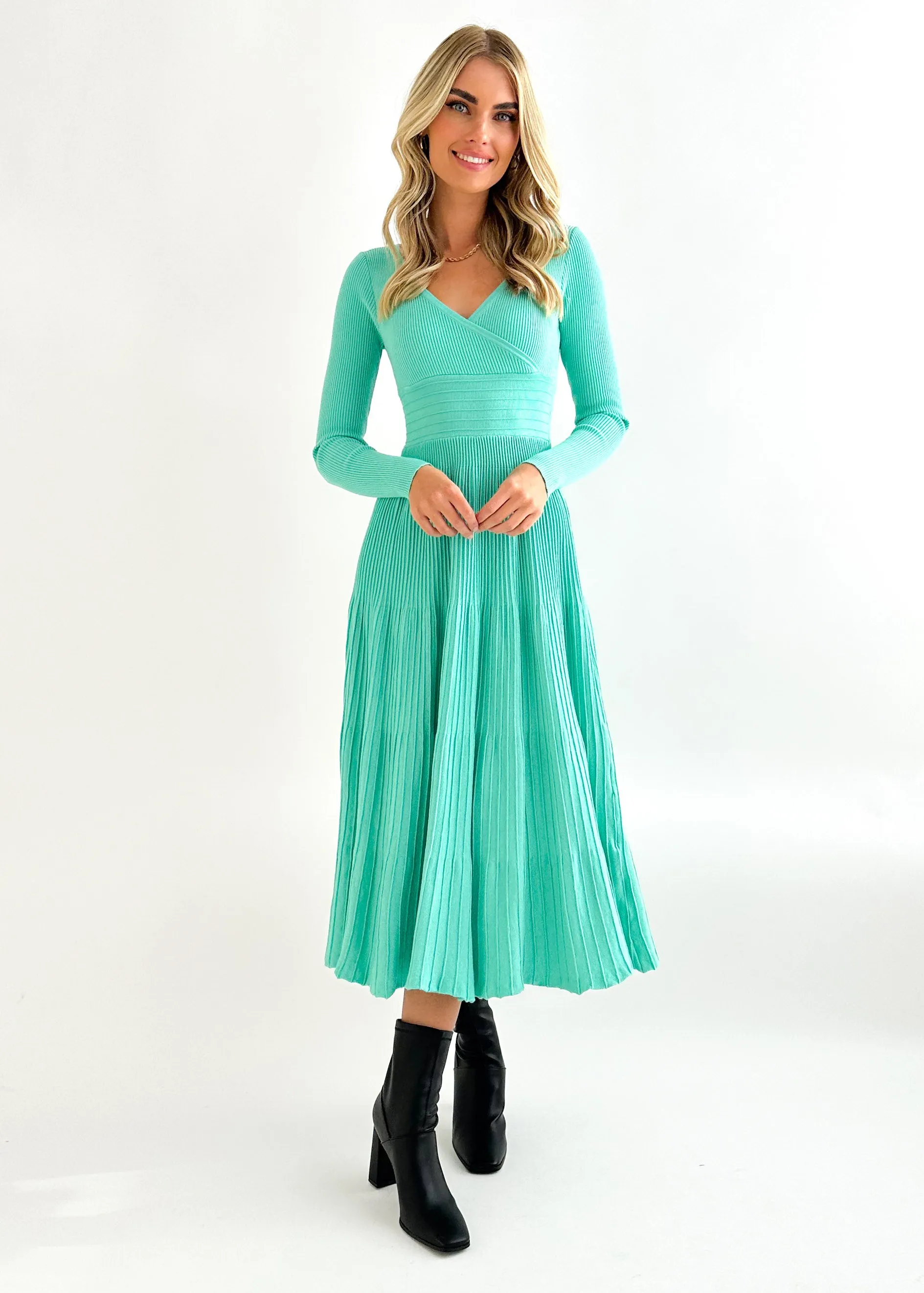Alise Knit Midi Dress - Aqua sold by Gingham & Heels product image thumbnail 2