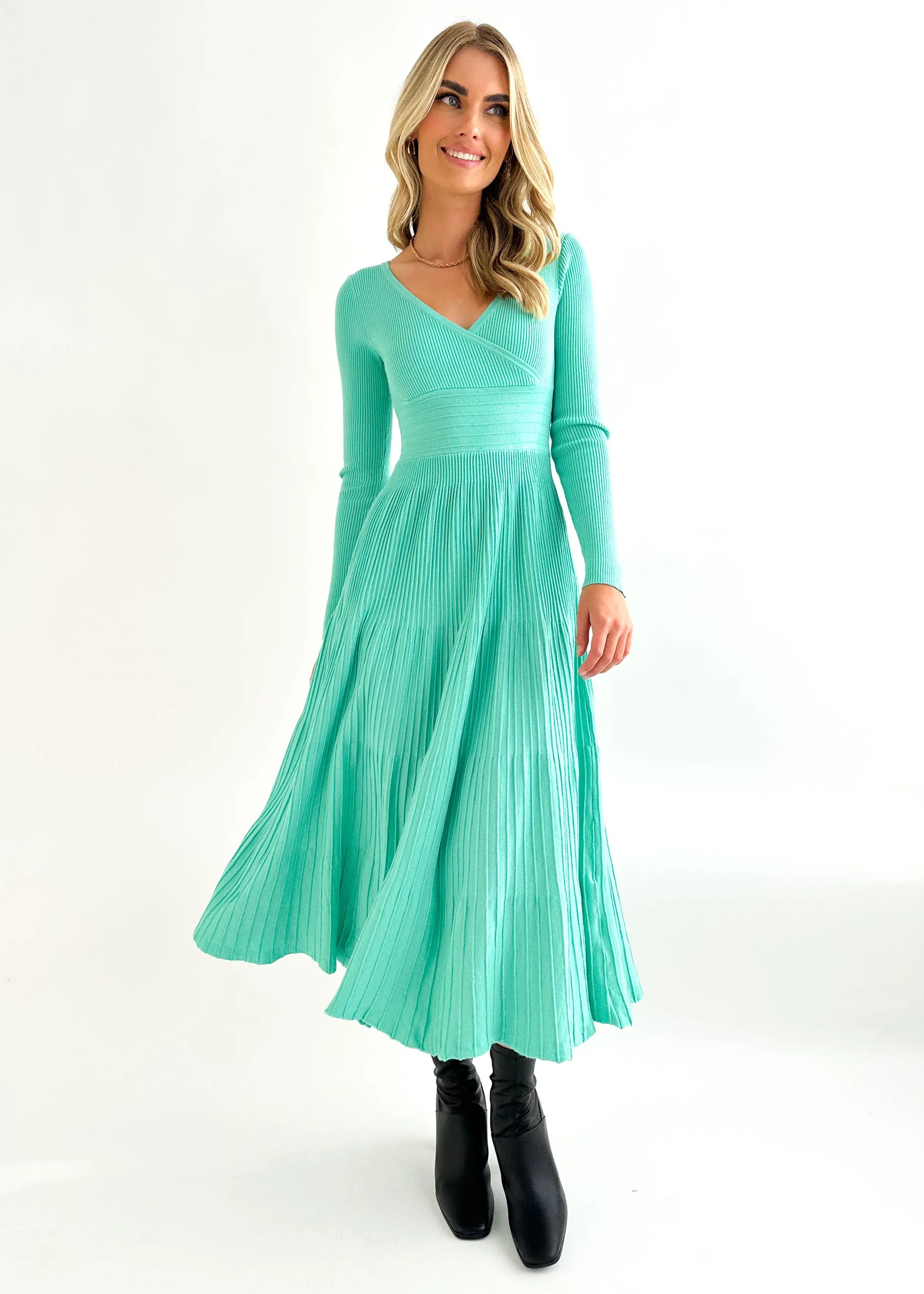 Alise Knit Midi Dress - Aqua sold by Gingham & Heels product image thumbnail 4