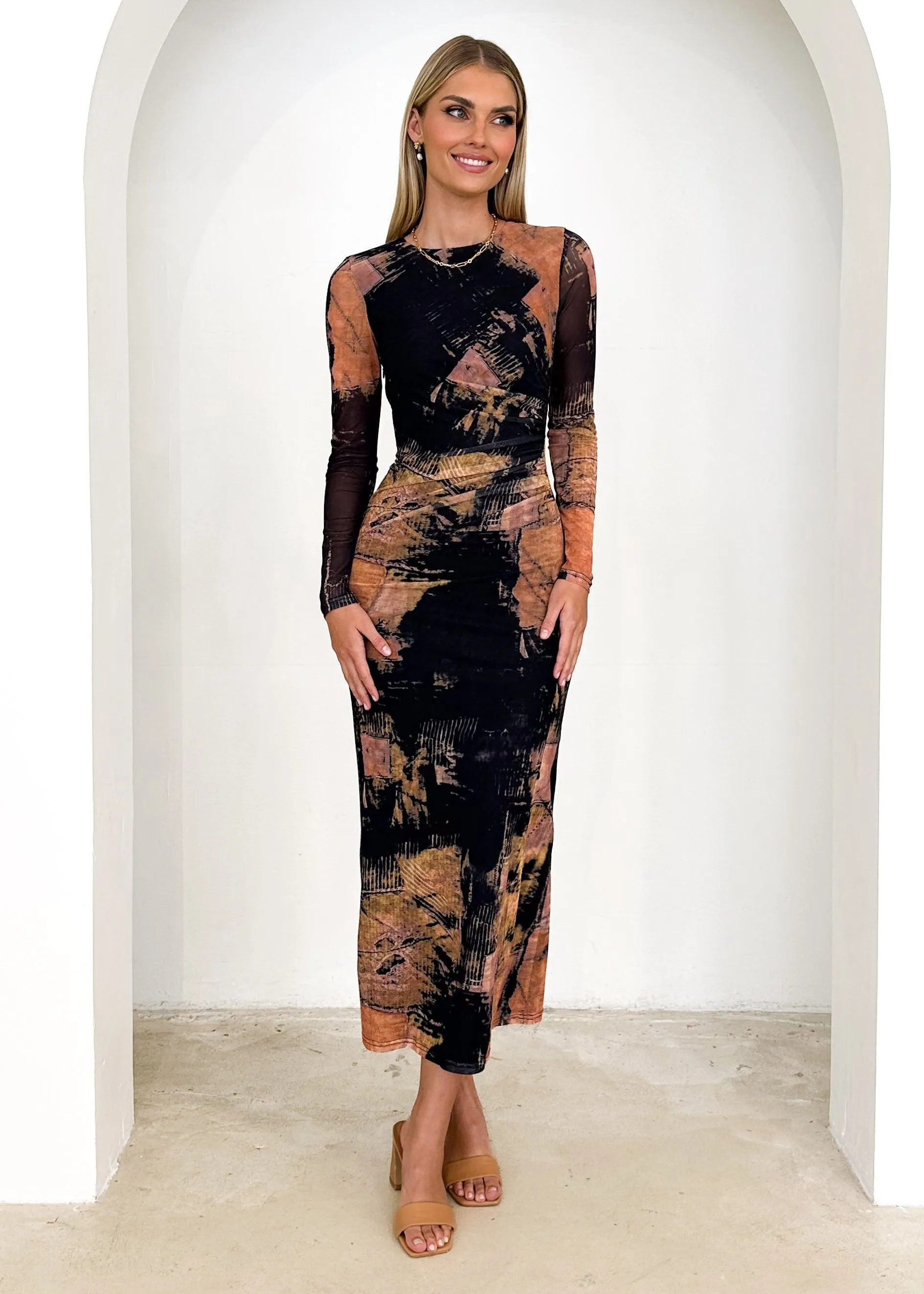 Leckra Mesh Maxi Dress - Rust Print sold by Gingham & Heels product image thumbnail 5