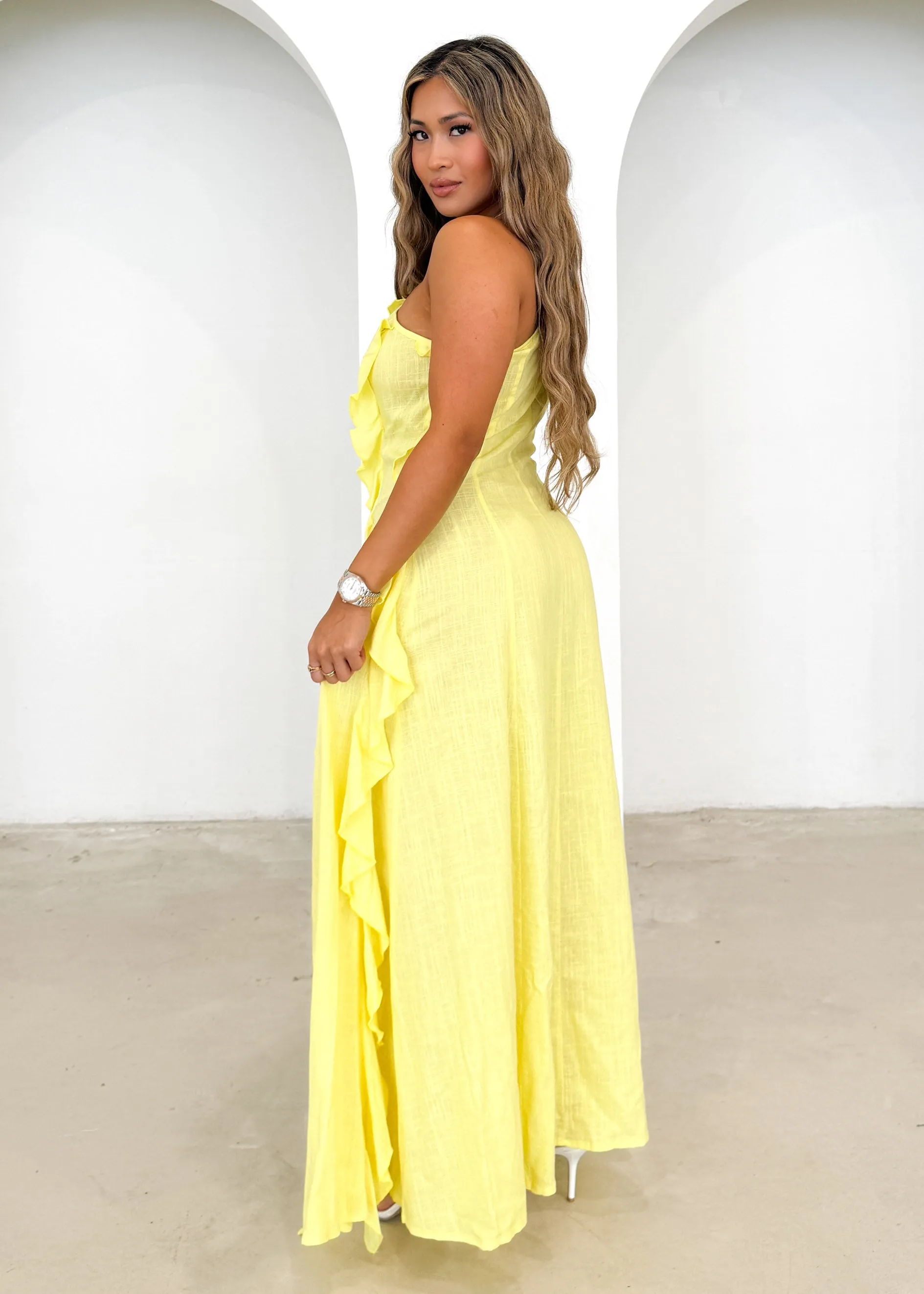 Madro One Shoulder Midi Dress - Lemon sold by Gingham & Heels product image thumbnail 4